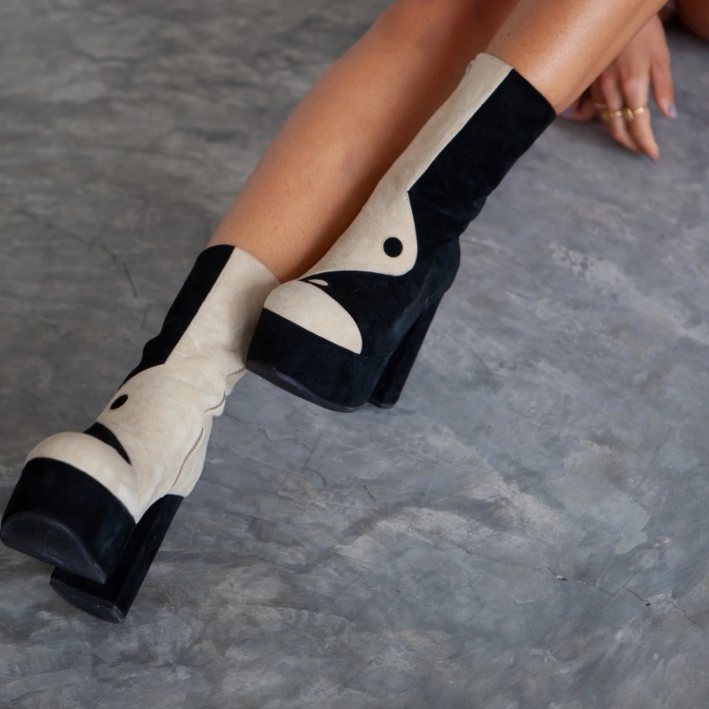 Custom handmade to order balmwear yin yang gogo boot.